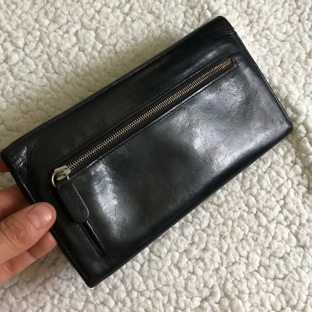 Coach Black Leather Long Wallet with Metal Logo - Picture 4 of 5